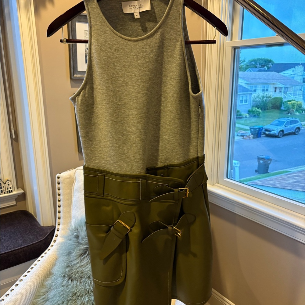 10 Crosby Derek Lam Gray Sleeveless Top and Leather Dress
